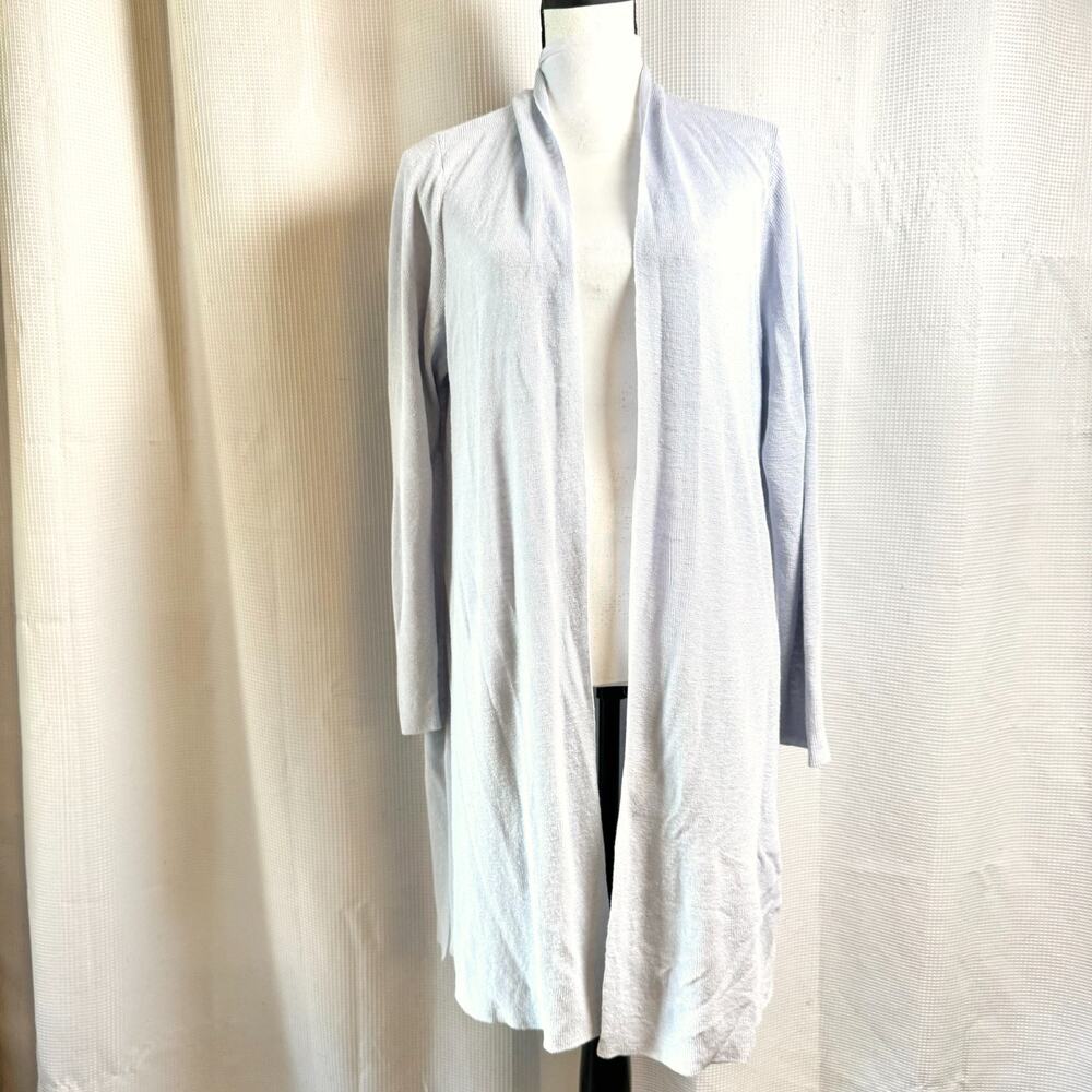 Eileen Fisher Open Cardigan Organic Linen Blend XL Gray Long Minimalist READ
